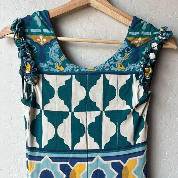 La DoubleJ Dress Pimento Blue Printed V-Neck Short Sleeve Maxi Dress Size XS - Picture 10 of 13